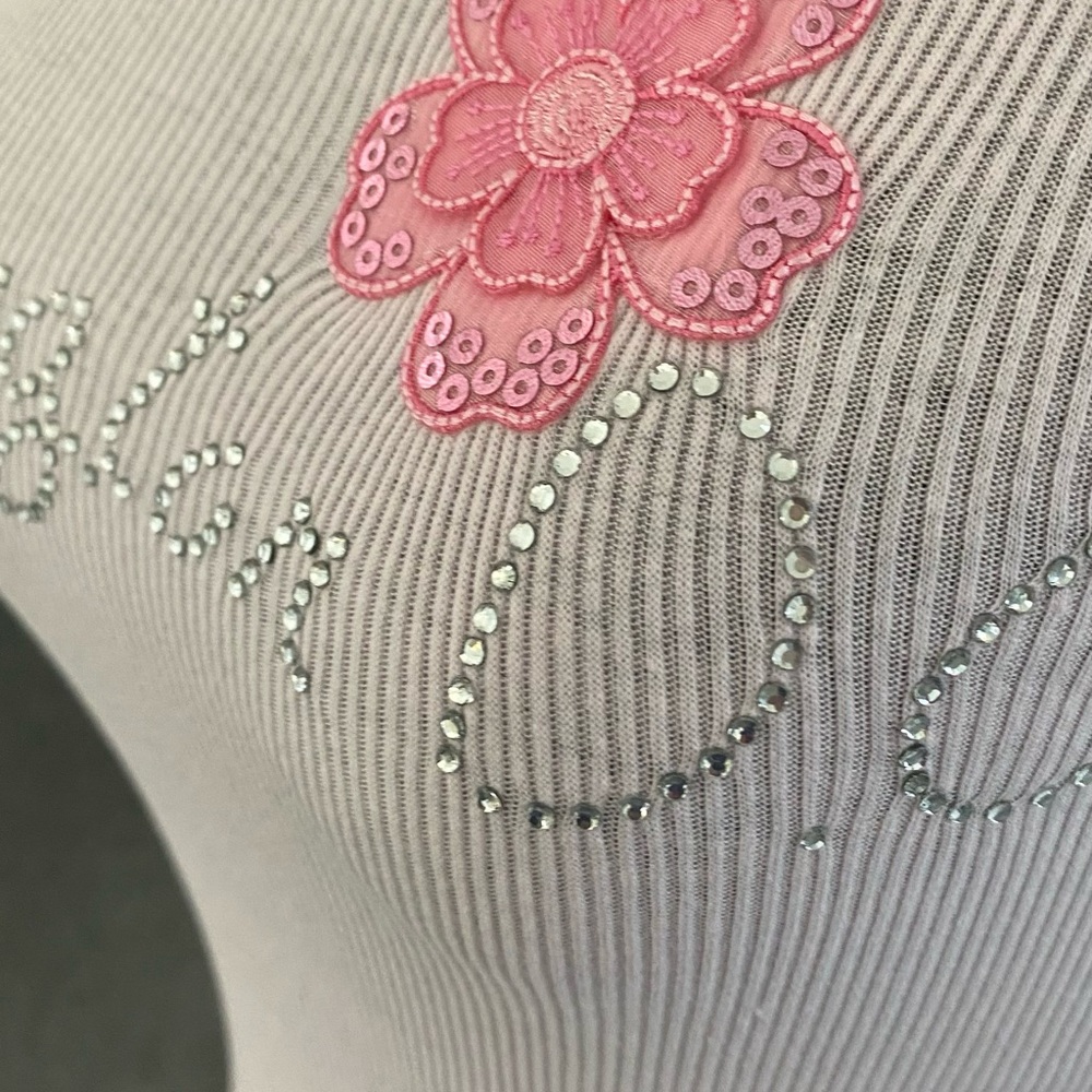 “Basix U.S.A” Pastel Pink Rhinestone Embellished Rib-Knit Tank Top - Picture 2 of 6